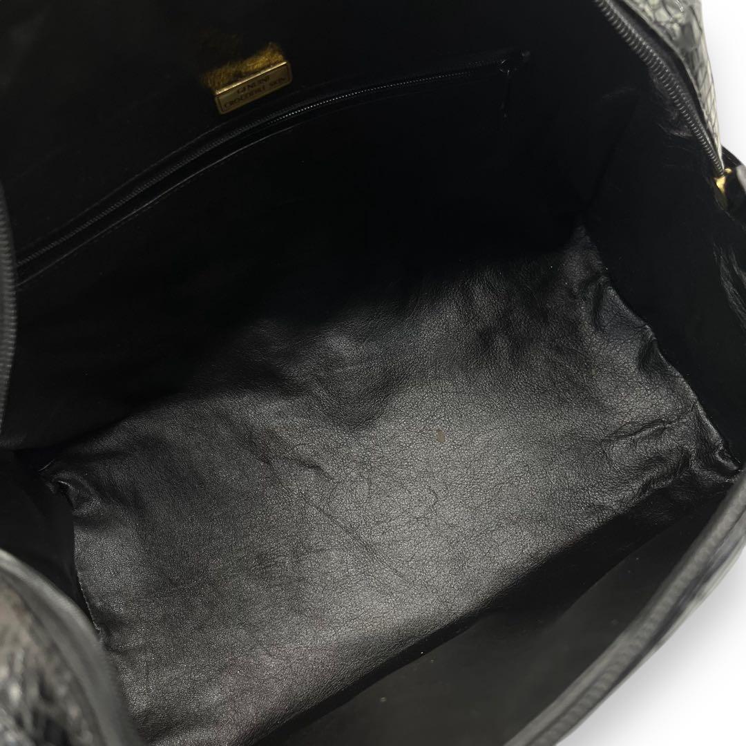 シャイニングクロコ 鰐革 センター取り ボストンバッグ ブラック 光沢加工