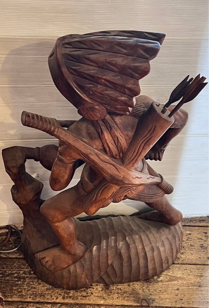 置物 木彫木像 高さ約84.5cm 工芸品 オブジェ インテリア　インディアン