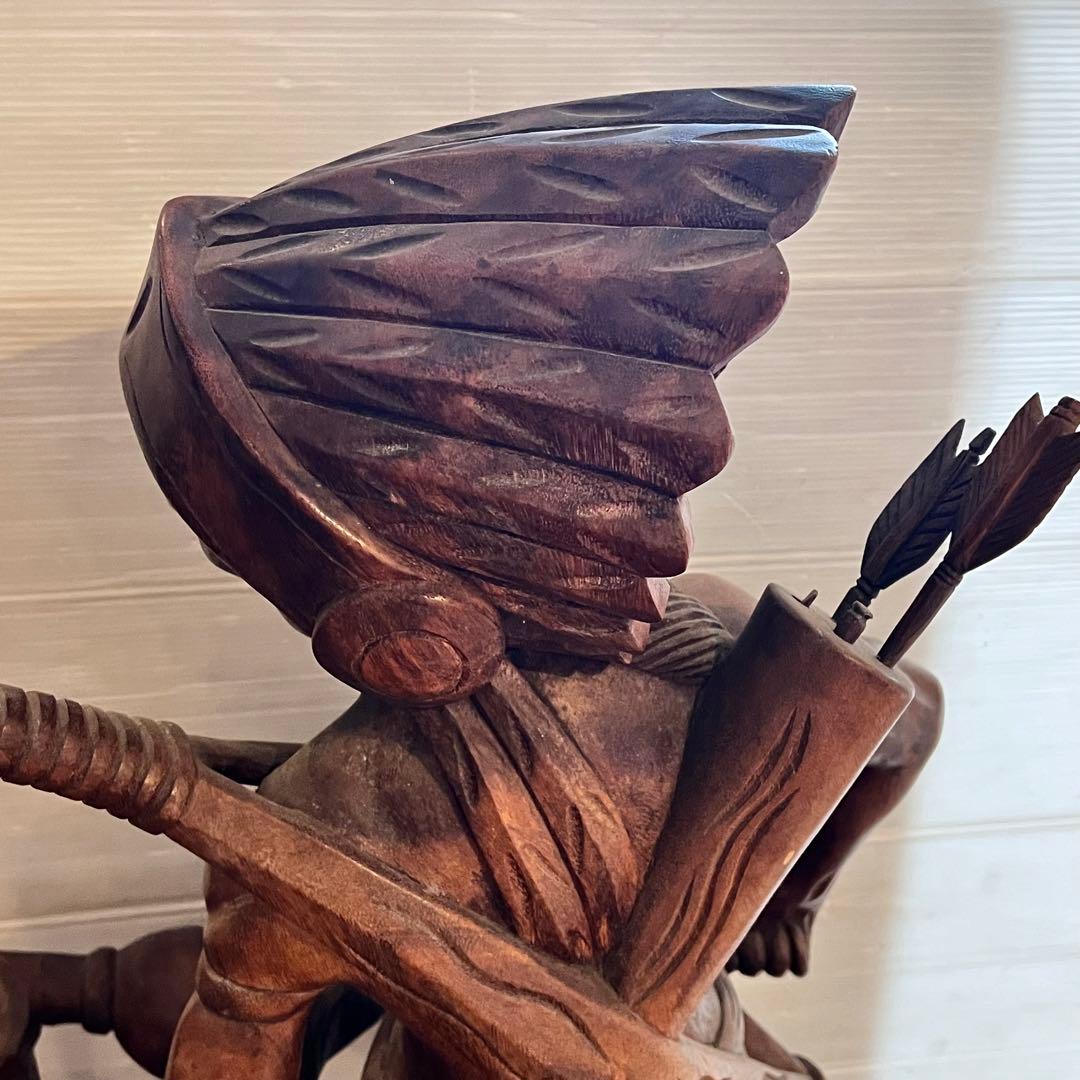 置物 木彫木像 高さ約84.5cm 工芸品 オブジェ インテリア　インディアン