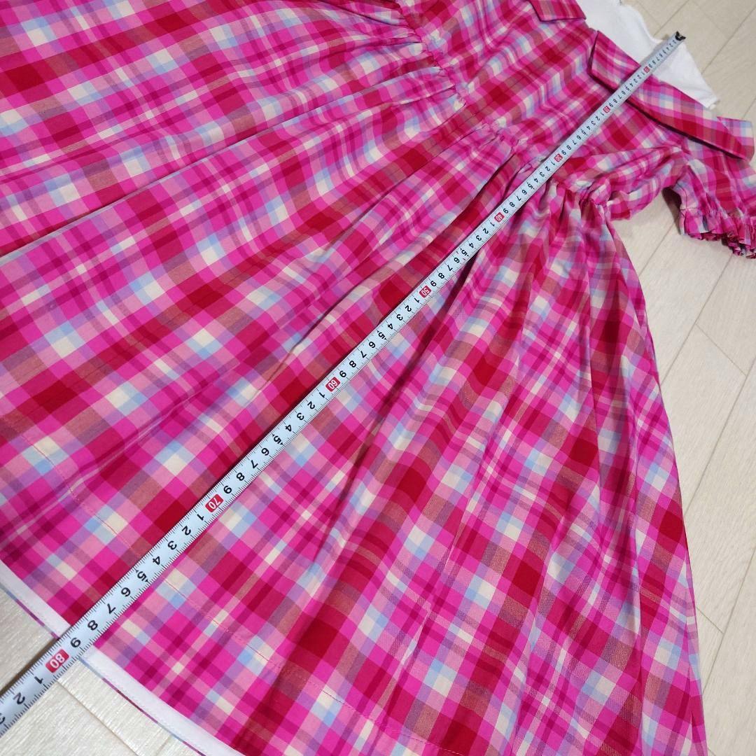 ケイトスペード140サイズ　ガーデンプレイドオフショルダーワンピース　ピンク