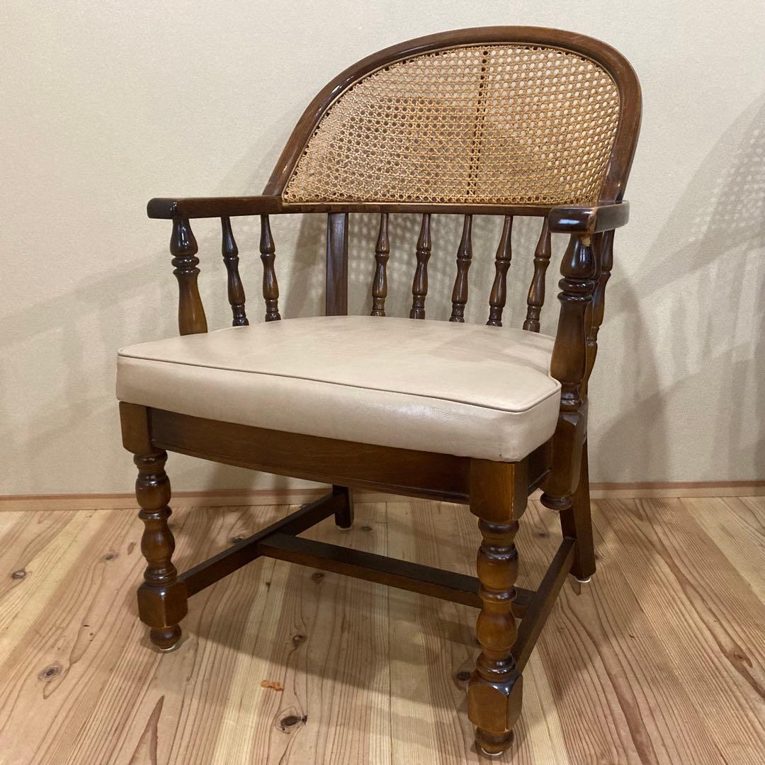 ① 【希少品】 オールド カリモク karimoku アームチェア　ラタン