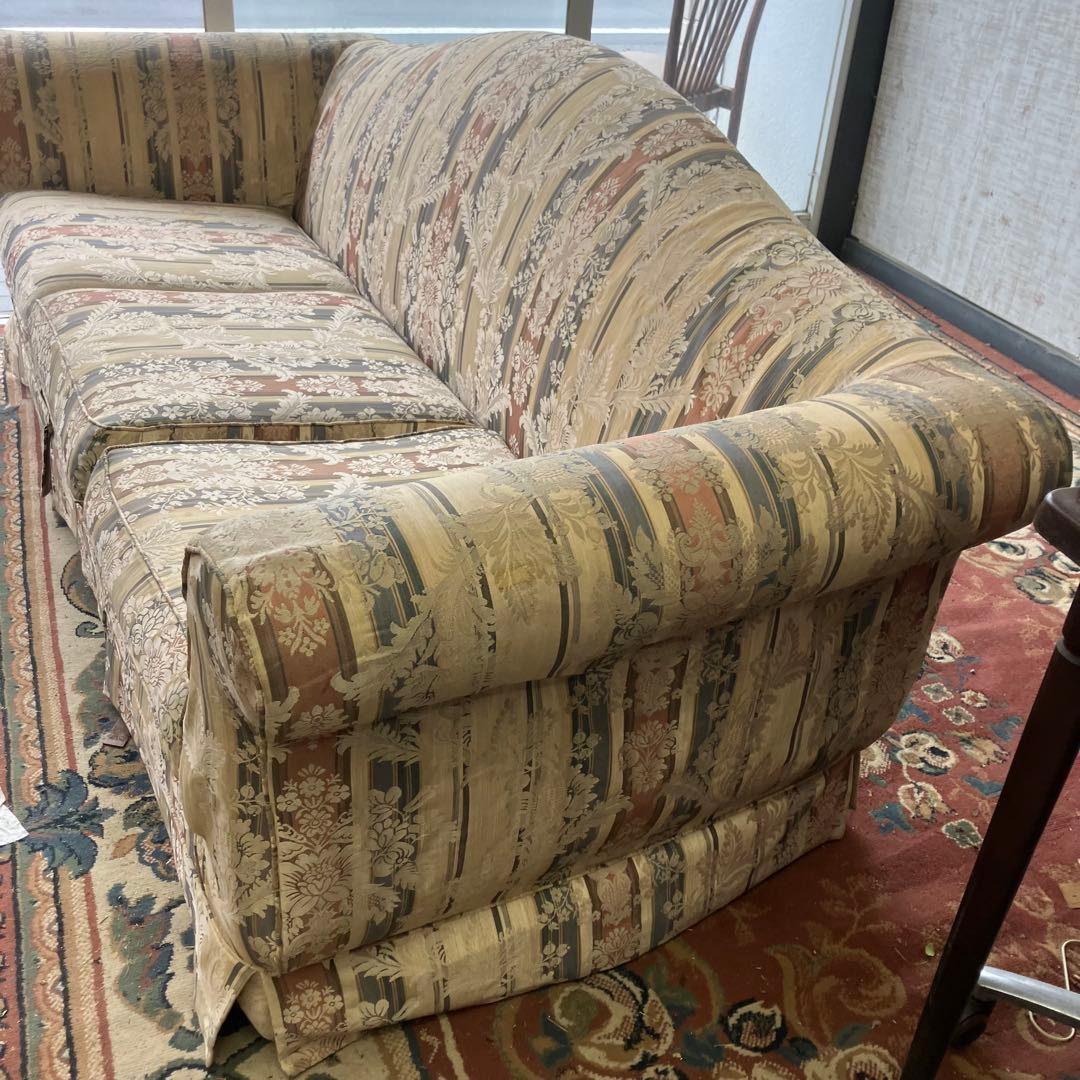 昭和レトロ コスガ家具 古家具 花柄ストライプ 三人掛けソファー アームチェア