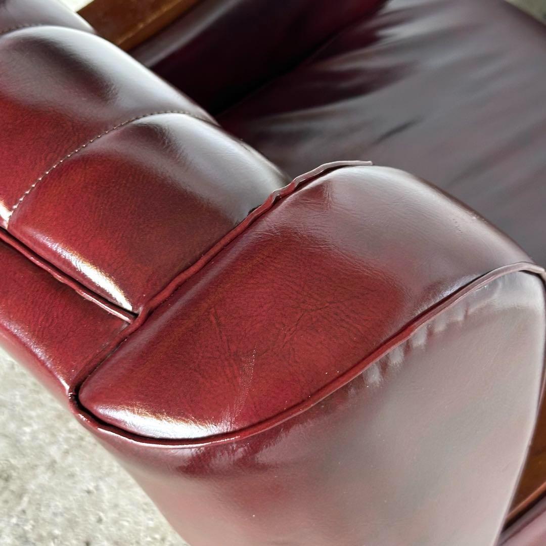 ヴィンテージ　80s〜90s ミッドセンチュリー調 ウイングバック合皮ソファー