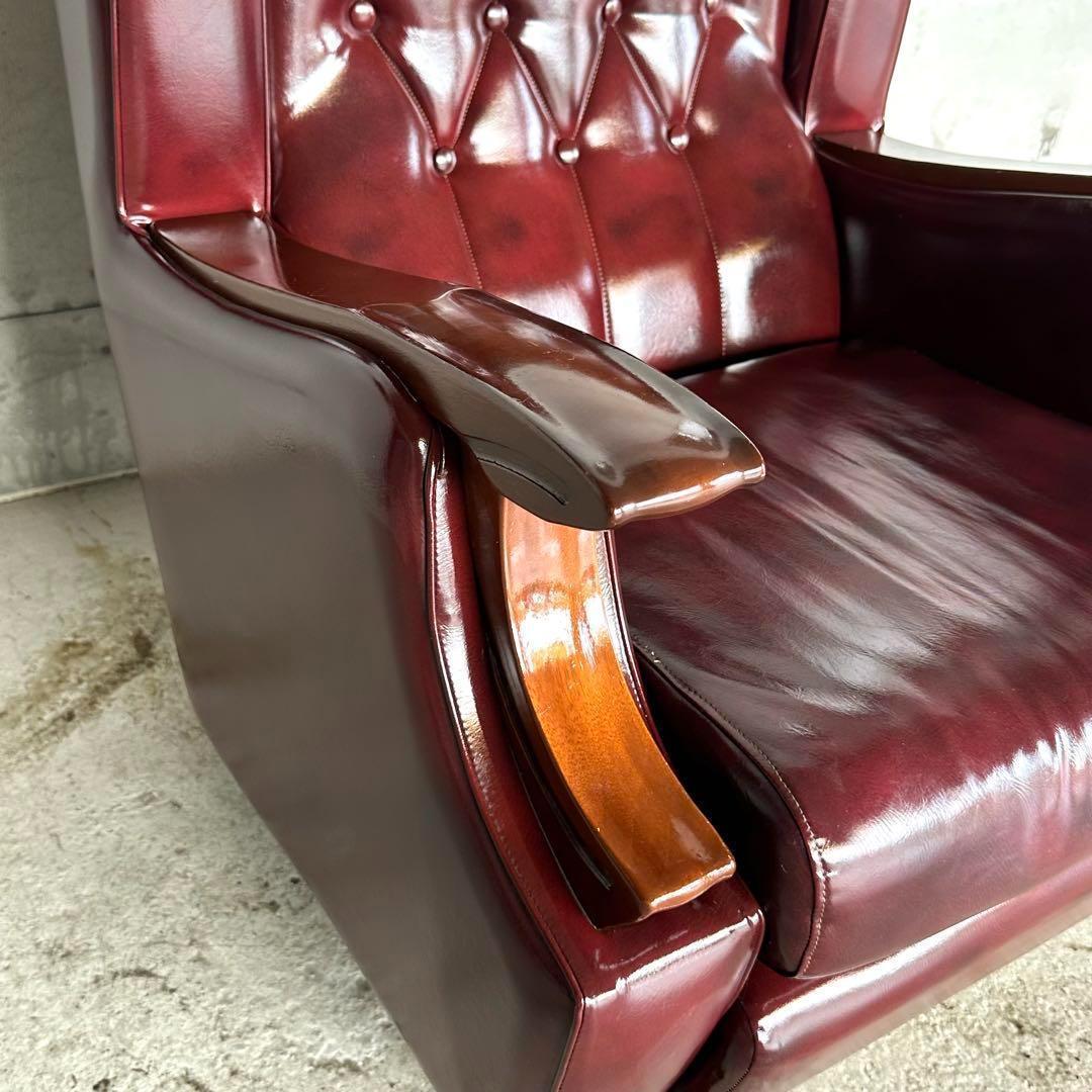 ヴィンテージ　80s〜90s ミッドセンチュリー調 ウイングバック合皮ソファー