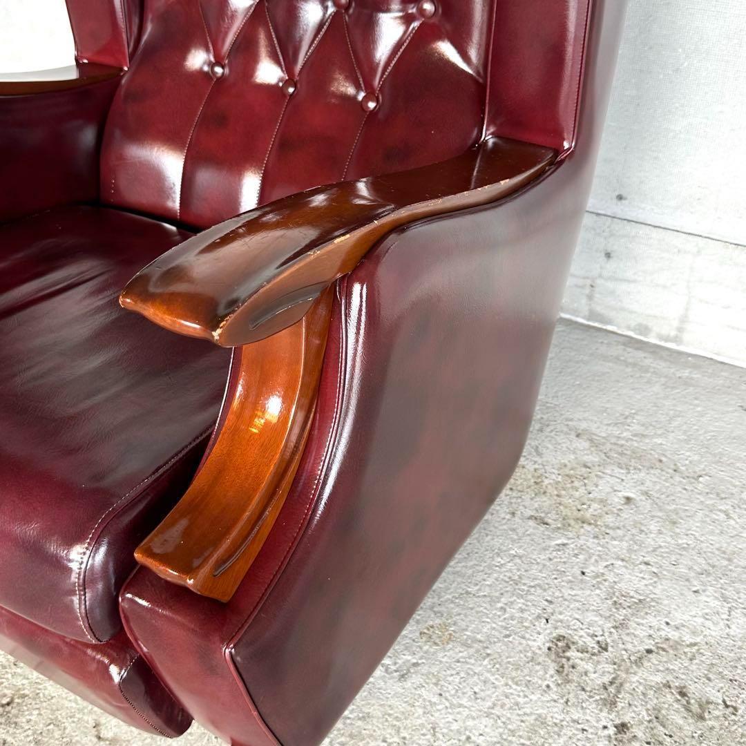 ヴィンテージ　80s〜90s ミッドセンチュリー調 ウイングバック合皮ソファー
