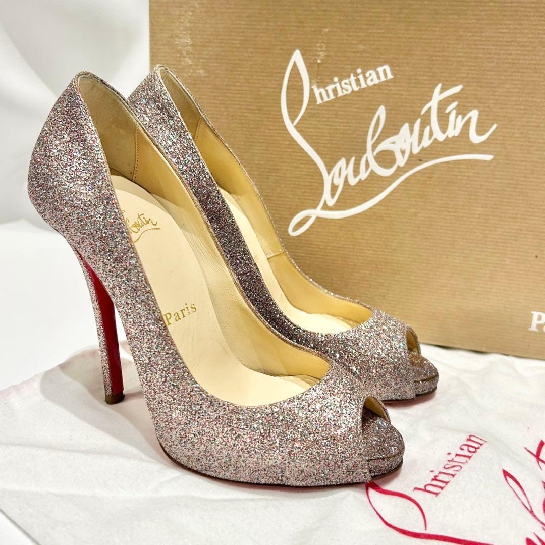 クリスチャンルブタン オープントゥパンプス グリッター ラメ 36