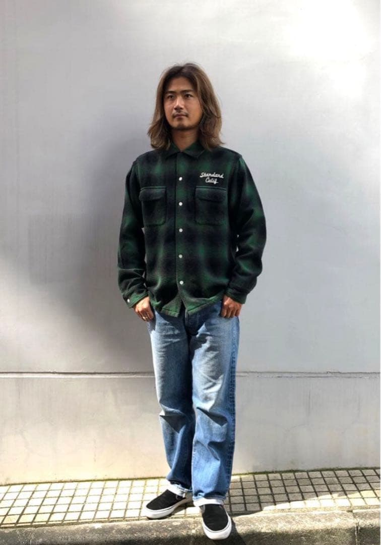 スタンダードカリフォルニア　オンブレ　チェックシャツ　ウール M グリーン　レア