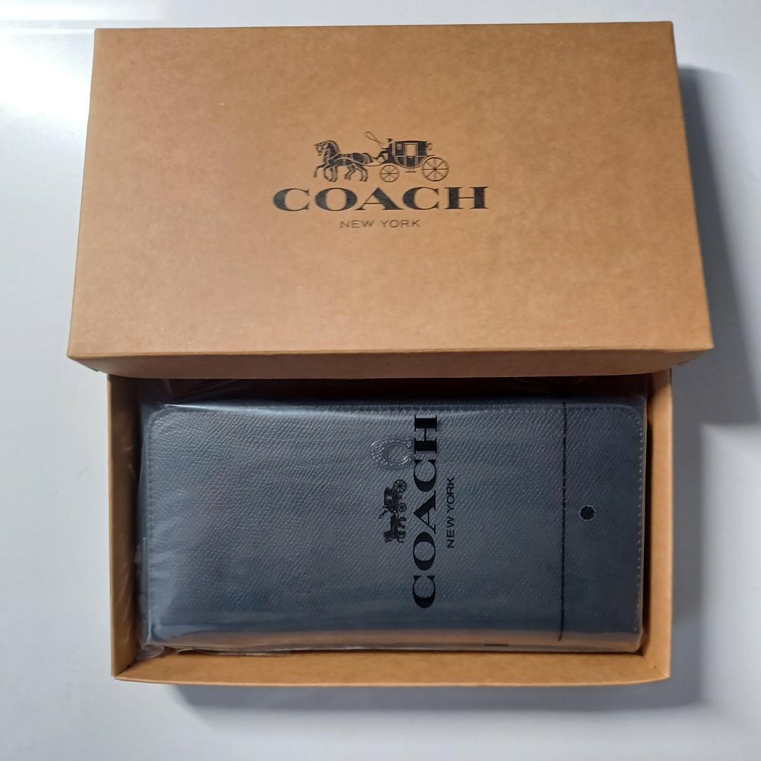 新品未使用 COACH ブラック ラウンドジップ 長財布 あんしん鑑定利用可能