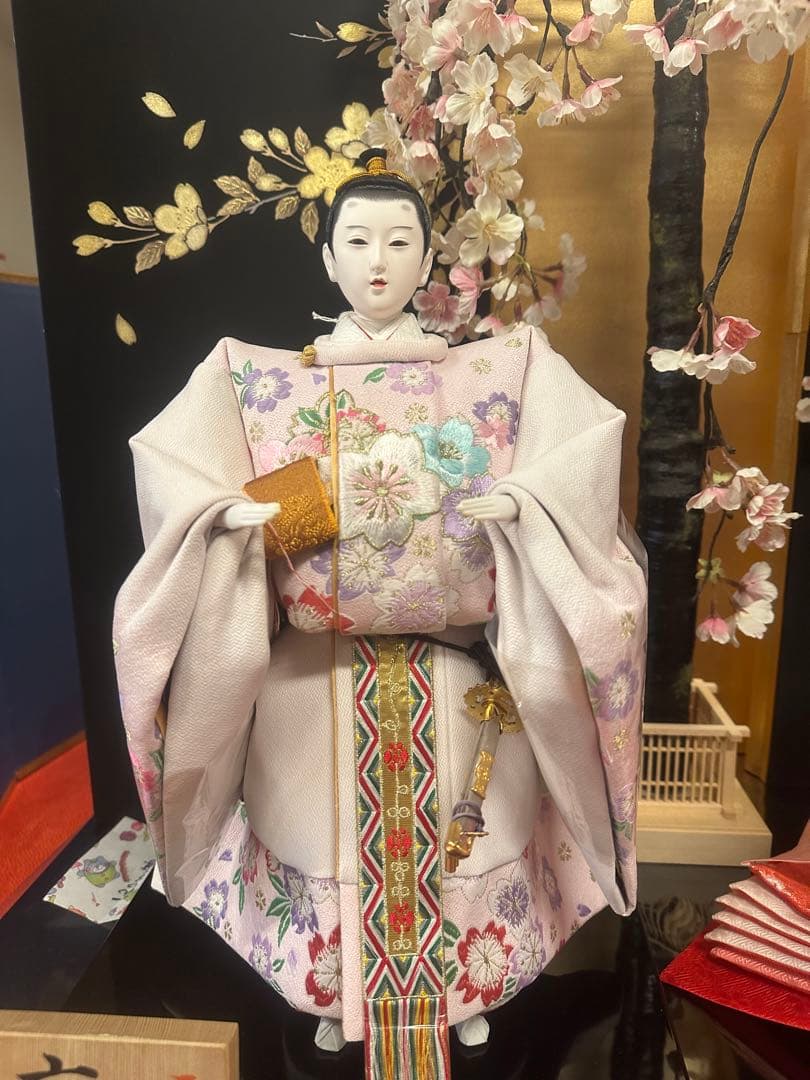 【新品未使用・展示品】京友禅 正絹 親王飾り 雛人形セット 桜屏風付き