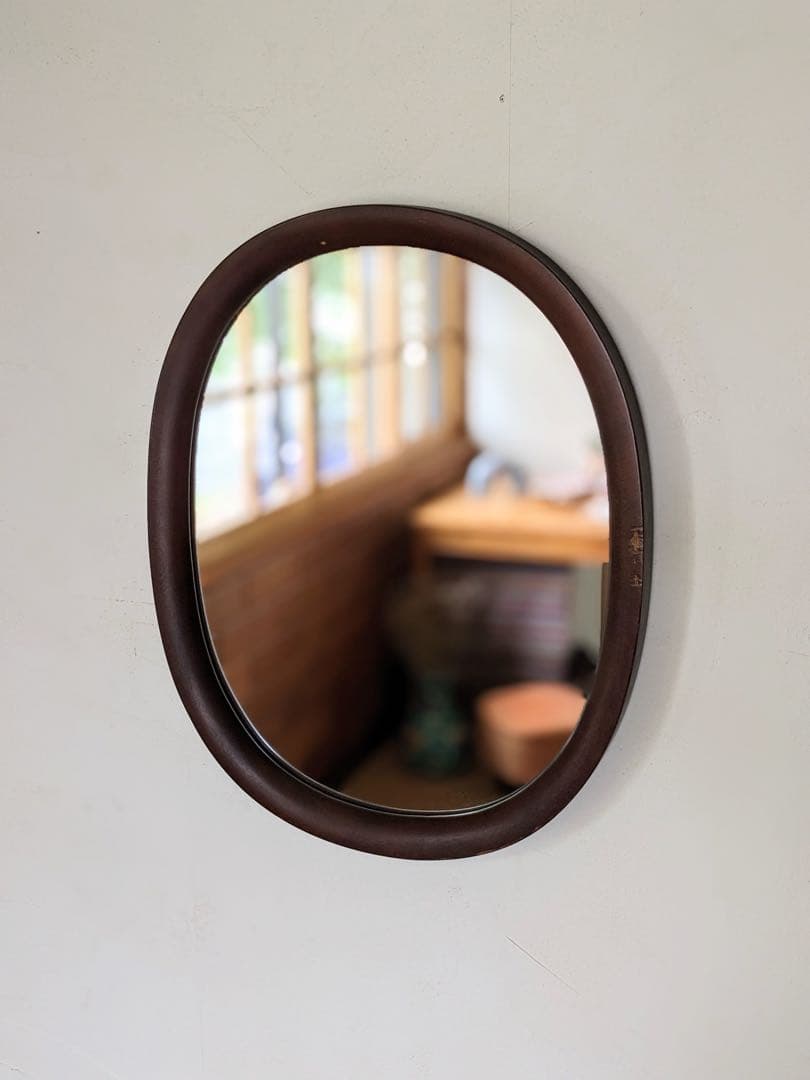 秋田木工 柳宗理 木製ウォールミラー 小判型 天然木 壁掛鏡