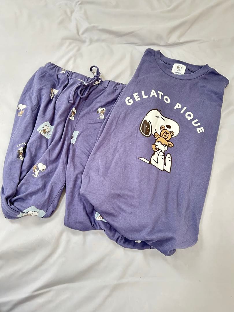 ジェラートピケ PEANUTS スヌーピー ルームウェア 上下セット ネイビー