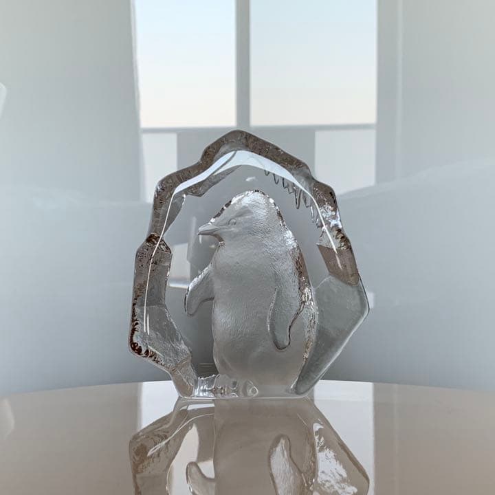 ✯ クリスタル ガラス ペンギン 氷 置物 オブジェ ペーパーウェイト ✯