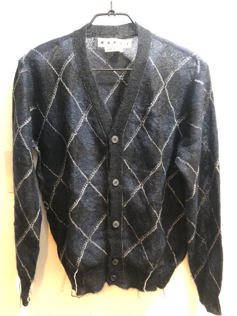 MARNI アーガイルカーディガン　ブラックネイビー