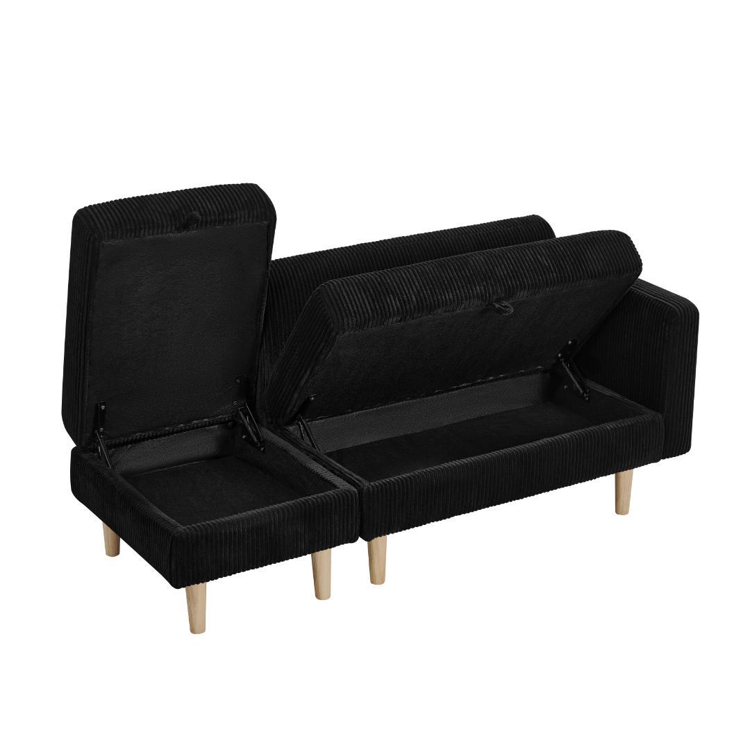 ソファ 2人掛け 収納付き オットマン付き ファブリック 肘掛け 木脚外し可能