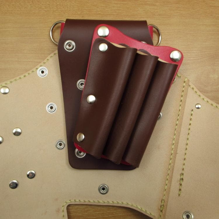 ブラウン＆レッド　６丁差し　革ベルト付　本革シザーケース　SCL-100/CBA