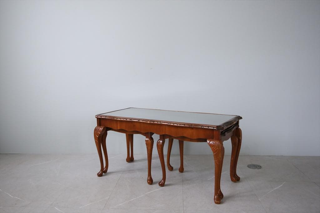 英国アンティーク猫脚ネストテーブル3台/木製机/サイドテーブル(88-168)