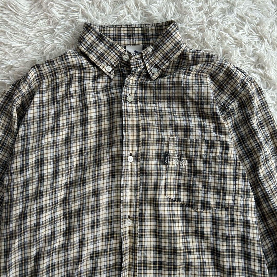 超稀少美品 90年 オールドステューシー 刺繍 チェックシャツ 紺タグ USA製