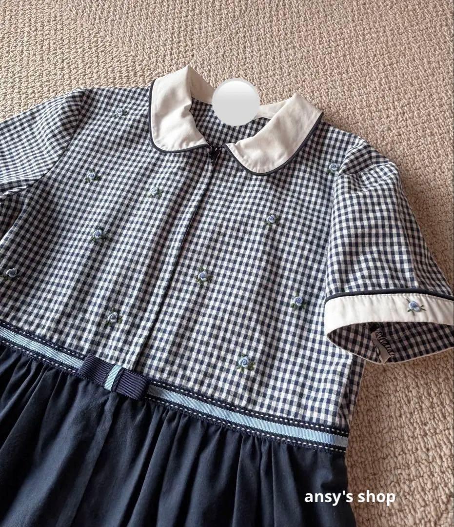 七里久美子　バラ刺繍　ワンピース　千鳥格子