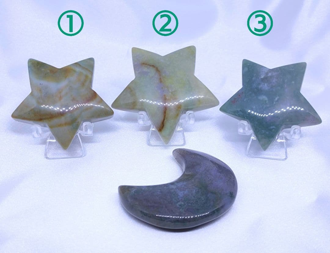 オーシャンジャスパー　星　モスアゲート　三日月　4点セット　癒し　才能　握り石