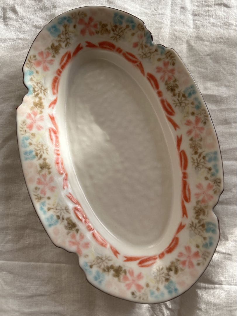 新品未使用❀　中川洋子　オーバルプレート　絵付け皿　陶芸作家　益子焼　花リム