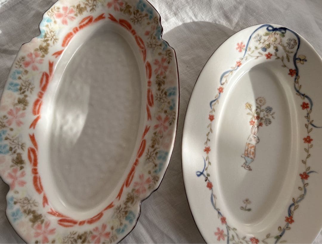 新品未使用❀　中川洋子　オーバルプレート　絵付け皿　陶芸作家　益子焼　花リム