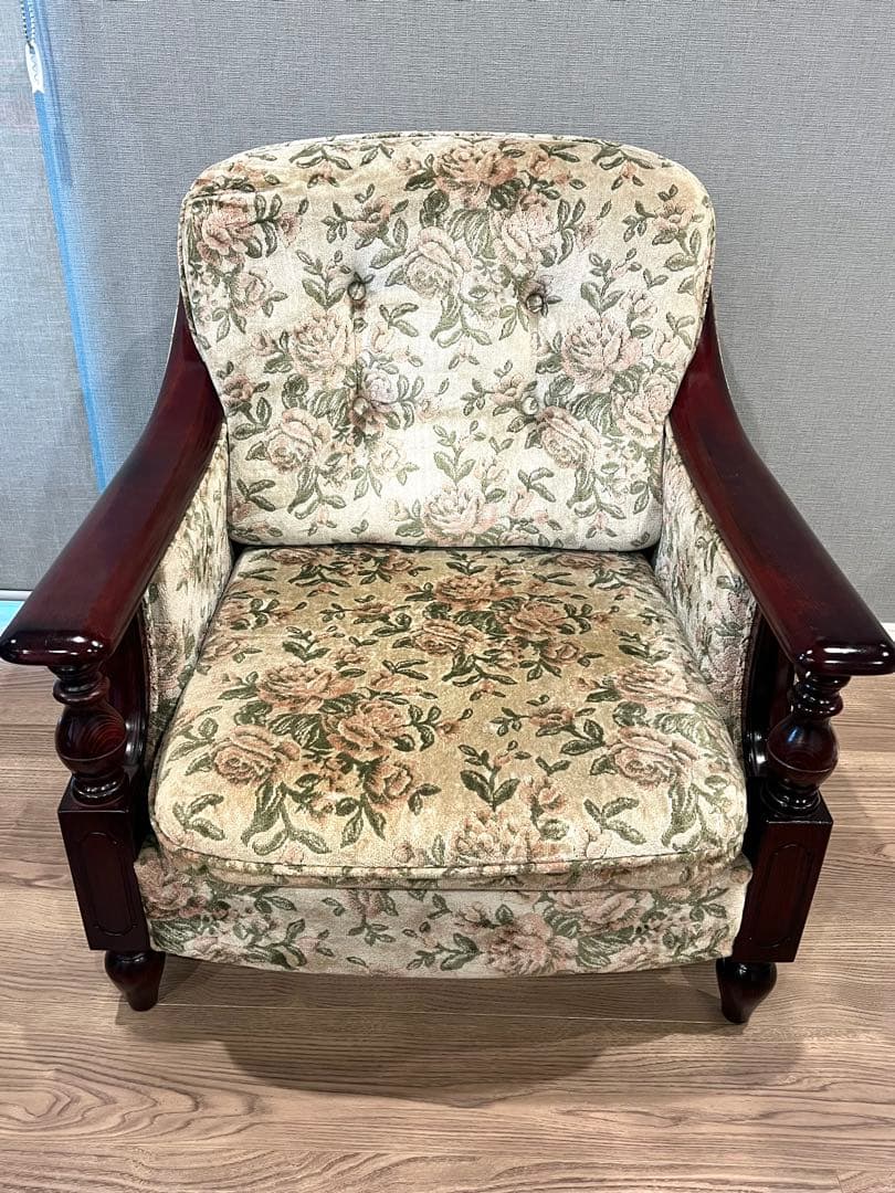 オールドカリモク 1人掛けソファ アームチェア 花柄 クラシック 昭和レトロ