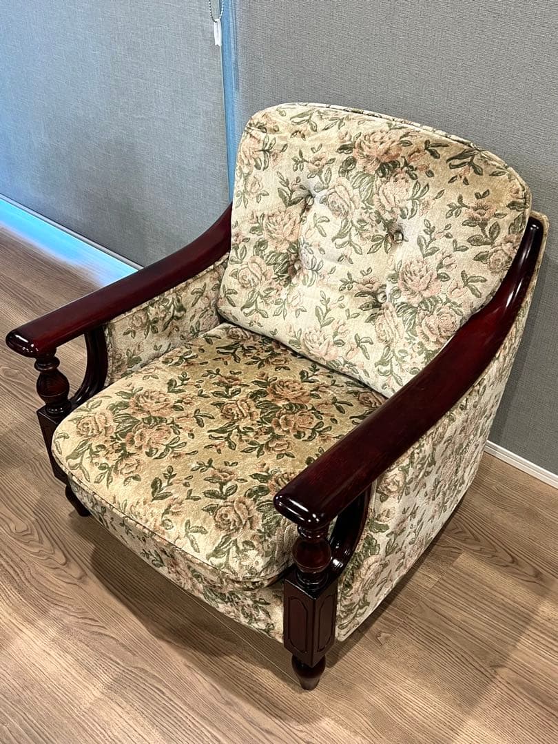 オールドカリモク 1人掛けソファ アームチェア 花柄 クラシック 昭和レトロ