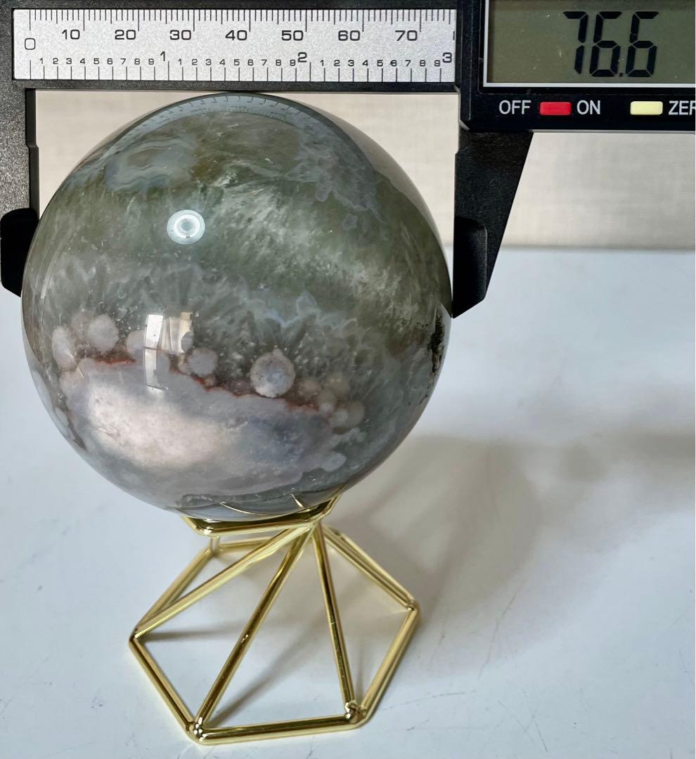 グリーンフラワーアゲート 辰砂入 クリスタル共生 水晶スフィア グリーン 結晶