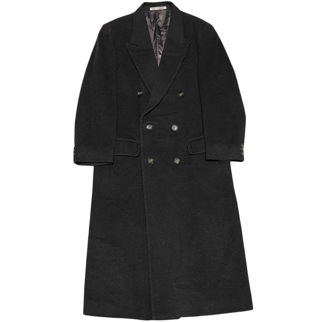 【カシミヤ100%×イングランド製】マキシ丈ダブルチェスターコート チャコールL