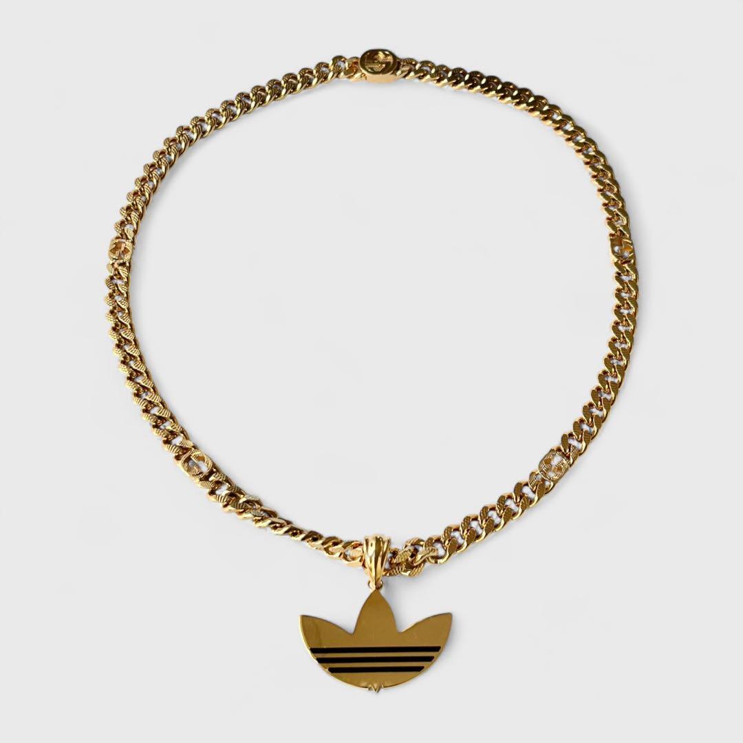 美品 グッチ アディダス ネックレス ゴールド トレフォイル チェーン