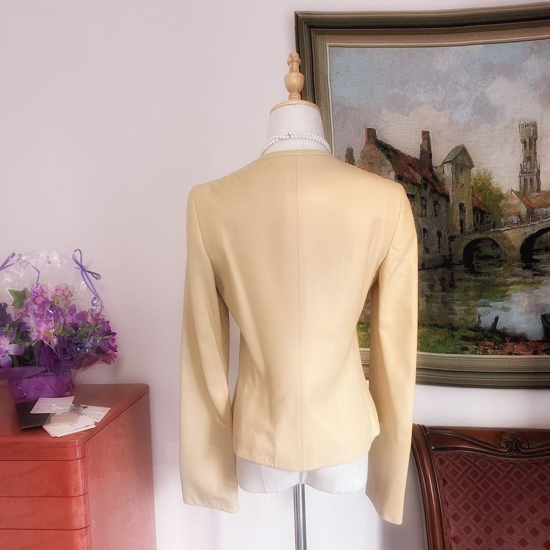 極美品　LOEWEロエベ レザー本革　ジャケット ノーカラー　ベージュ　ブルゾン