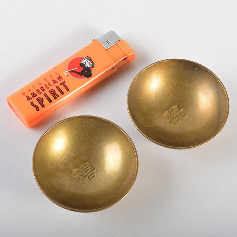 中国　古銅宣徳銅　洪字底款福禄寿禧　酒盃　一對　C　R7094E