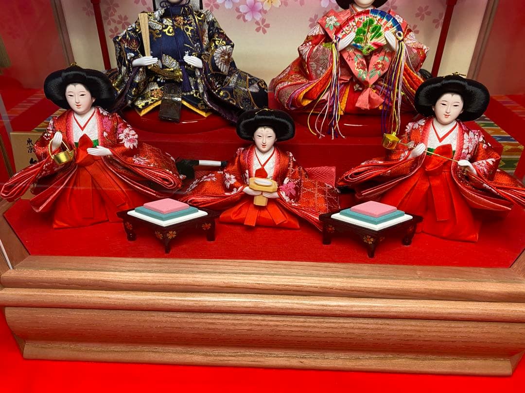 東京久月　雛人形五人飾りアクリルケース入り・間口約５２×奥行約３２×高さ約３５㎝