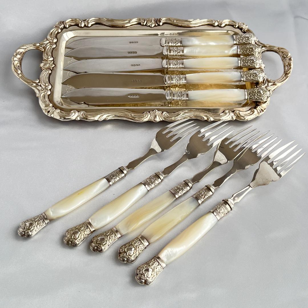 【英国】【白蝶貝】ロココのカトラリーセット ナイフ/フォーク 10本