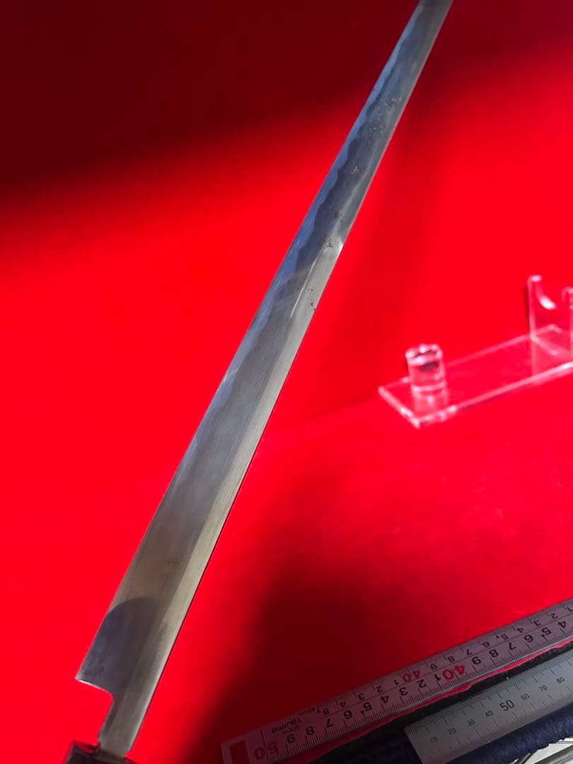 01569 包丁　マグロ包丁　先丸型　玉鋼製　銘有り　刃文綺麗　地肌有り　未使用