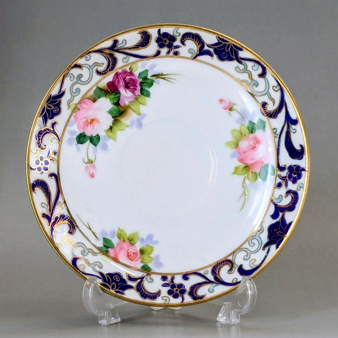 オールドノリタケ銘品!! 金彩藍帯薔薇図紋　キャビネットカップ＆ソーサー