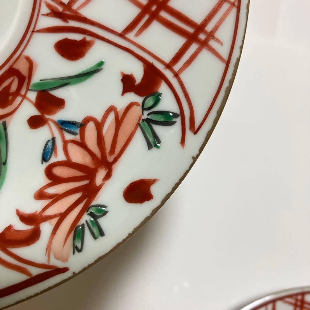 有田焼 福泉窯 手書き 赤絵 未使用 3客 スープカップ ソーサー