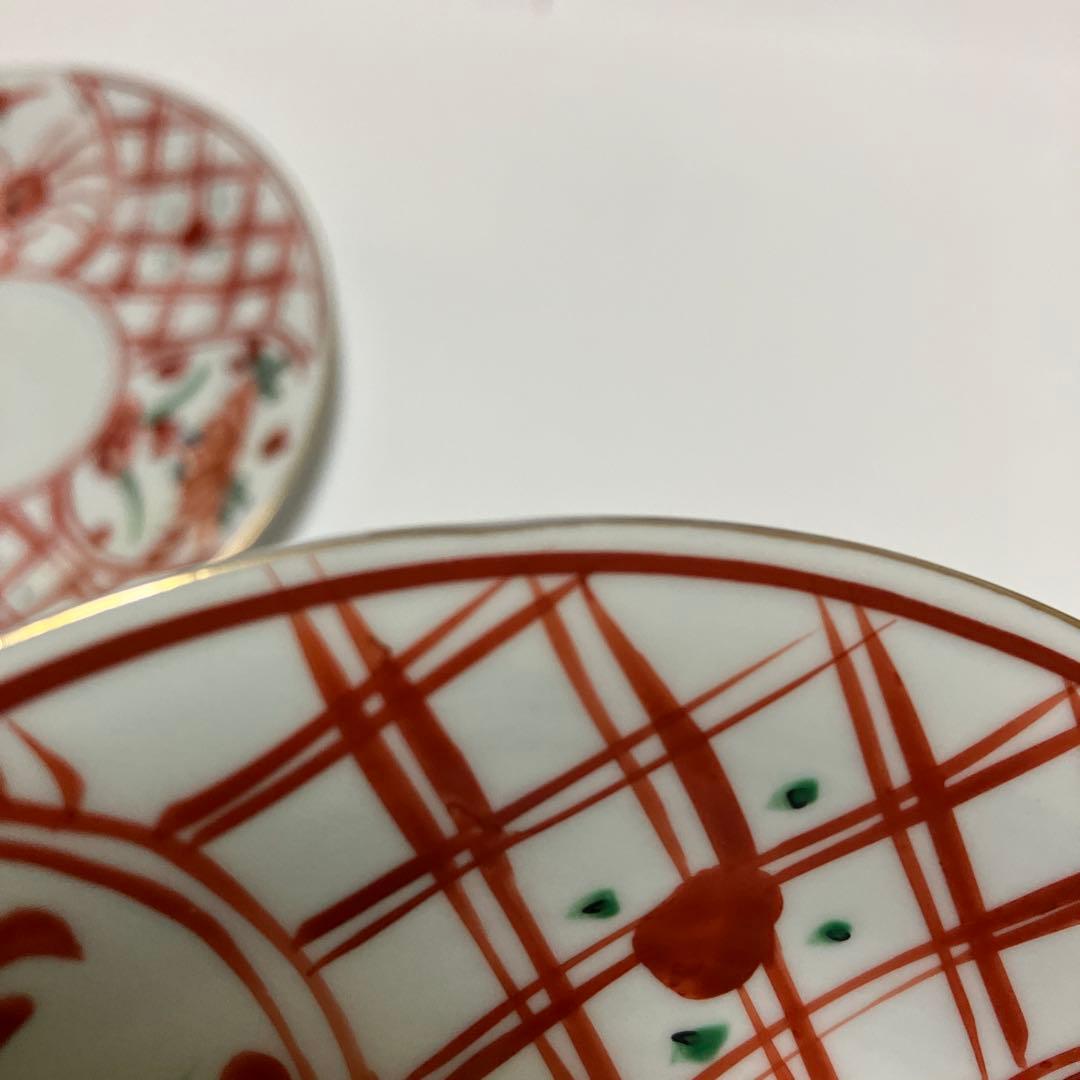 有田焼 福泉窯 手書き 赤絵 未使用 3客 スープカップ ソーサー