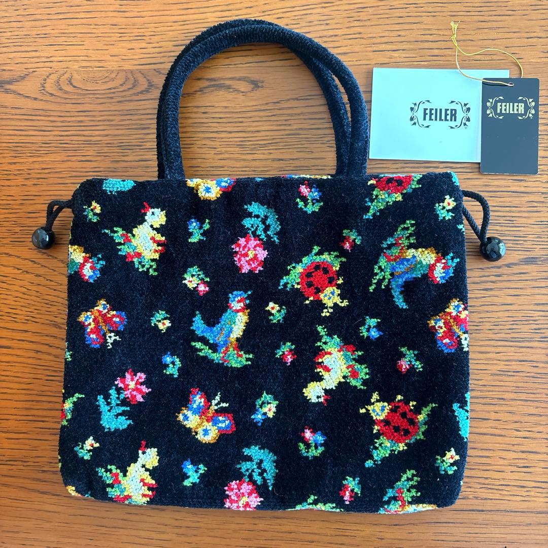 フェイラー　ハイジ　手付き巾着　ブラック　FEILER