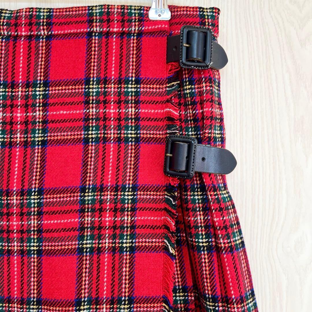 BEAMSBOY ビームスボーイ　日本製　ウール　プリーツチェック巻きスカート