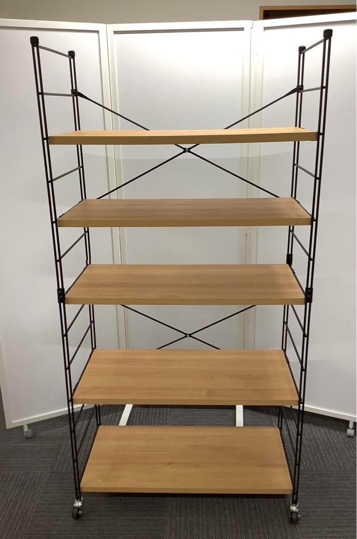 【訳あり格安】山善 ウッドシェルフ5段 キャスター付き MWS-16845