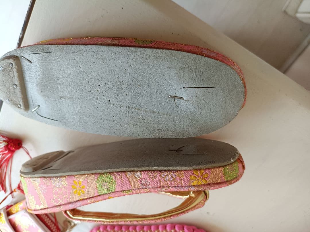 JAPANSTYLE白地にピンクの花模様☆七五三着物帯フルセット