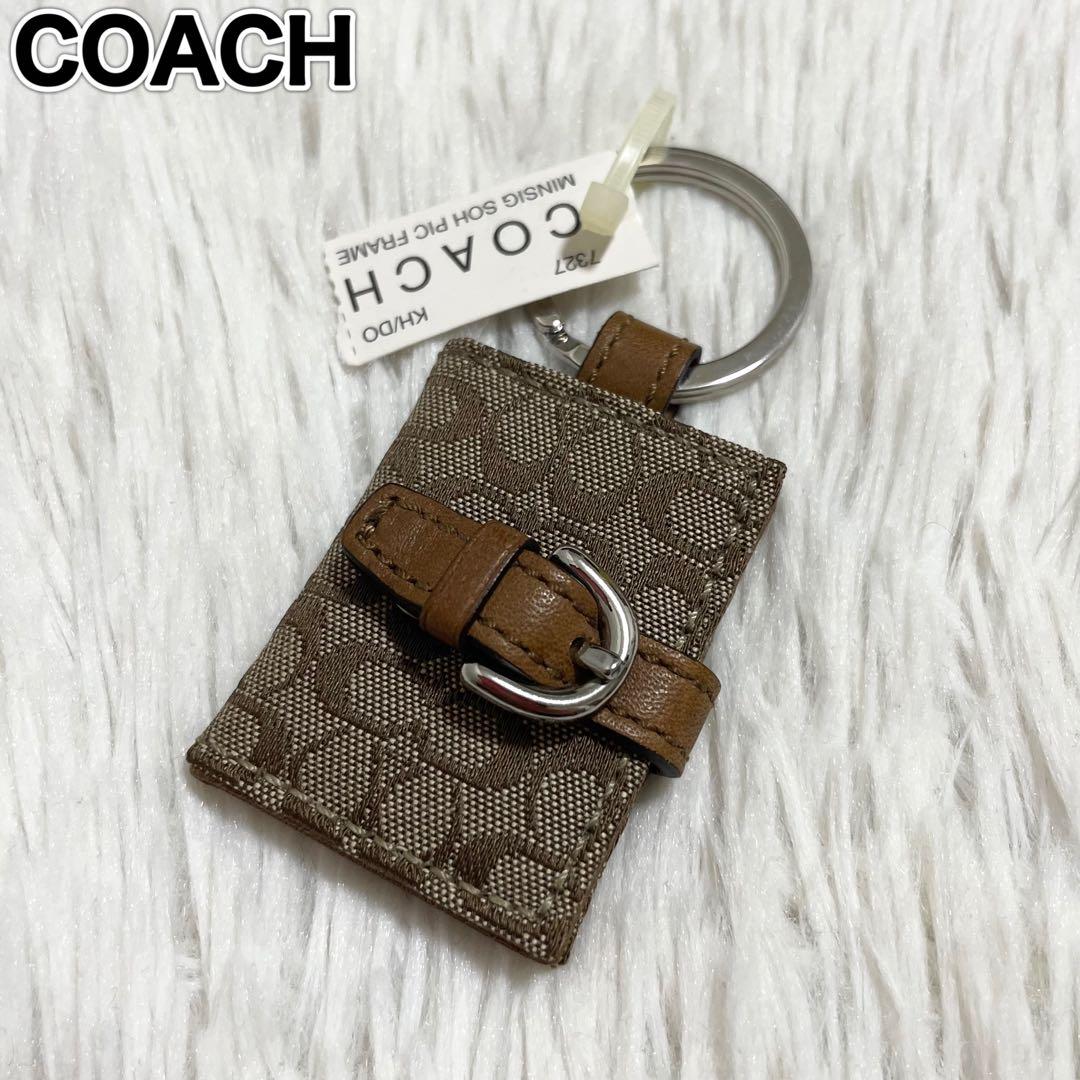 未使用タグ付/コーチ　キーリング　手帳型　シグネチャー　キャンバス　ブラウン