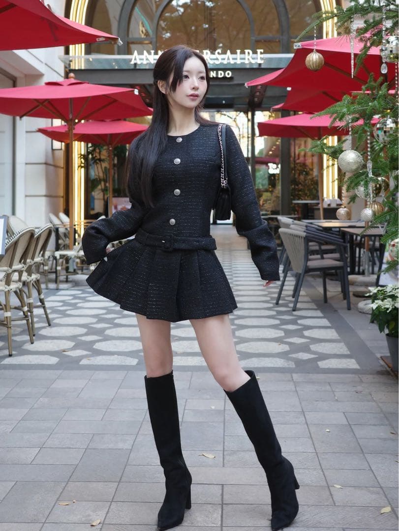 Darich ボックスプリーツツイードミニワンピース