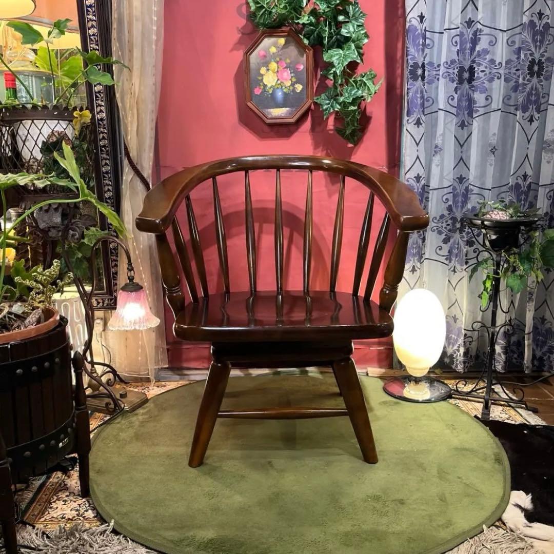 L２　オールドヴィンテージ 柏木工 ３６０度回転　ブナ無垢材　アームチェア