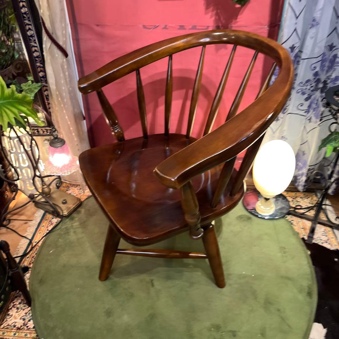 L２　オールドヴィンテージ 柏木工 ３６０度回転　ブナ無垢材　アームチェア