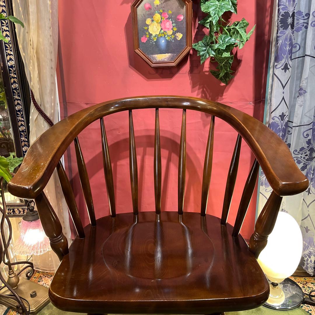 L２　オールドヴィンテージ 柏木工 ３６０度回転　ブナ無垢材　アームチェア