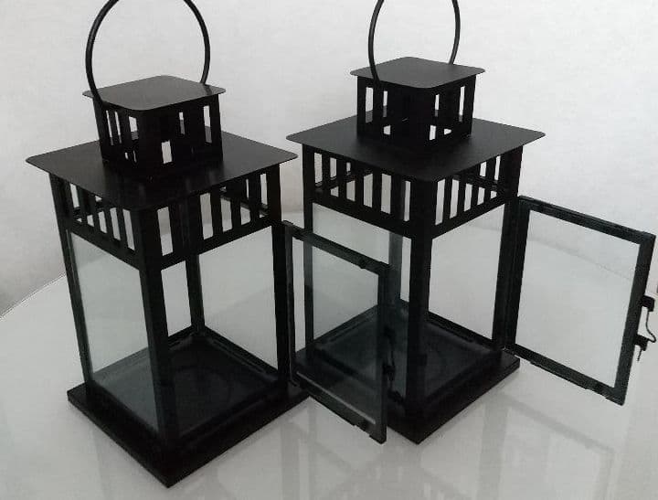 【2セット】アイアン スクエア ランタン キャンドルホルダー スタンド 黒