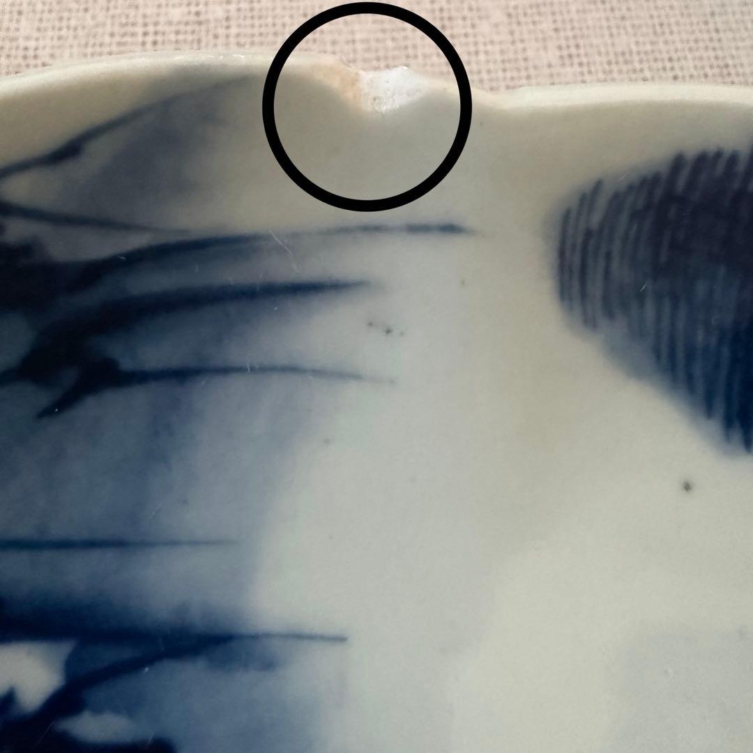 古伊万里 風 染付 山水文 大皿 25cm 輪花 飾り皿 3枚セット