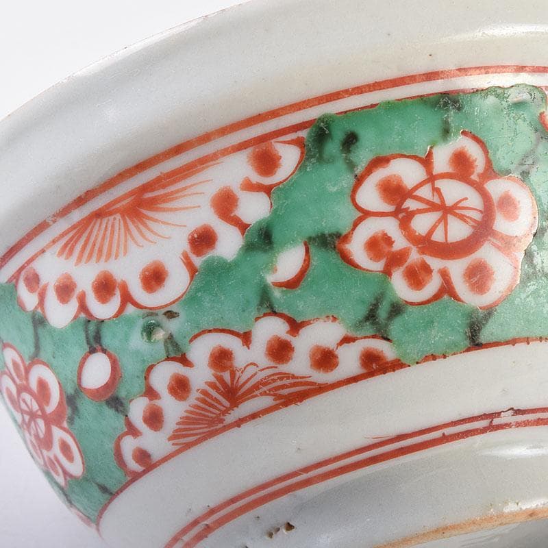 中国　南京赤絵　梅文　煎茶碗　五客　時代箱　V　R9030